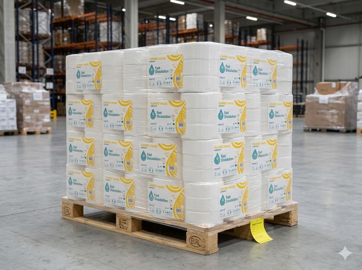 Palette - Premium Jumborollen Toilettenpapier (330 Rollen) | 2-lagig, 300m, Schnelllöslich