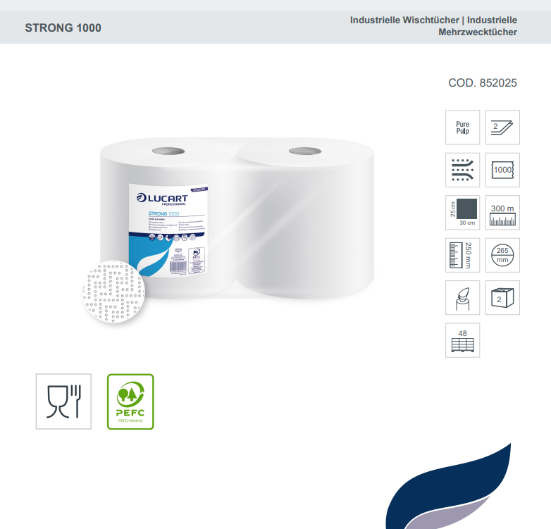 Lucart Strong 1000, Putzrollen weiß, 2 Rollen à 1000 Putztücher