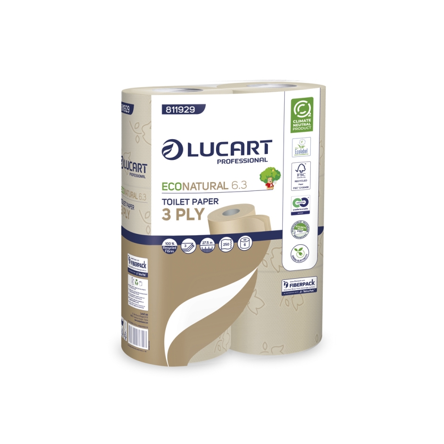EcoNatural 6.3 Toilettenpapier – 3-lagig, 250 Blatt, 30 Rollen – Schnelllösend & Klimaneutral