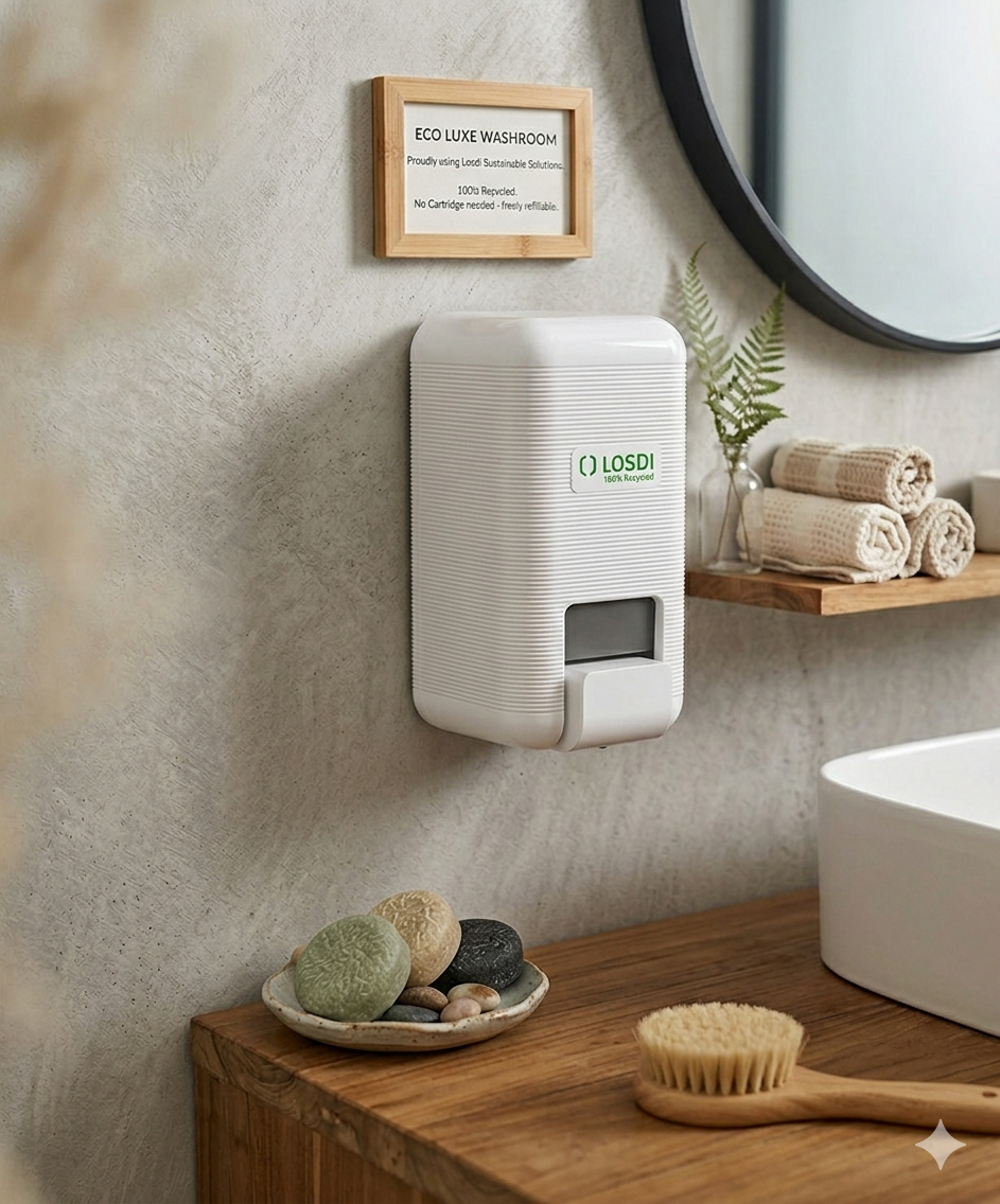 Losdi Eco Luxe Seifenspender 1L – Weiß, aus 100% Recycling-Kunststoff, frei befüllbar