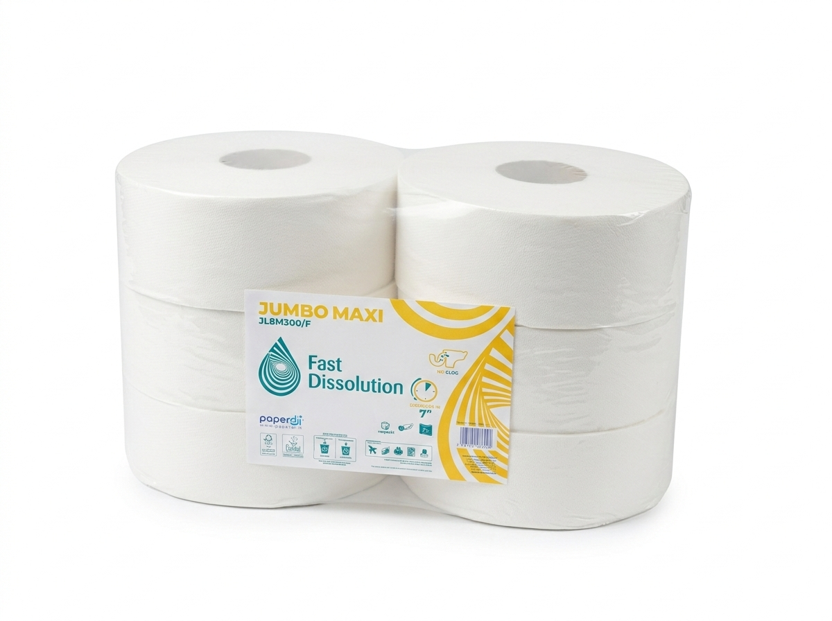 6 Rollen Maxi-Jumbo Toilettenpapier – 2-lagig, 300m, Zellstoff weiß