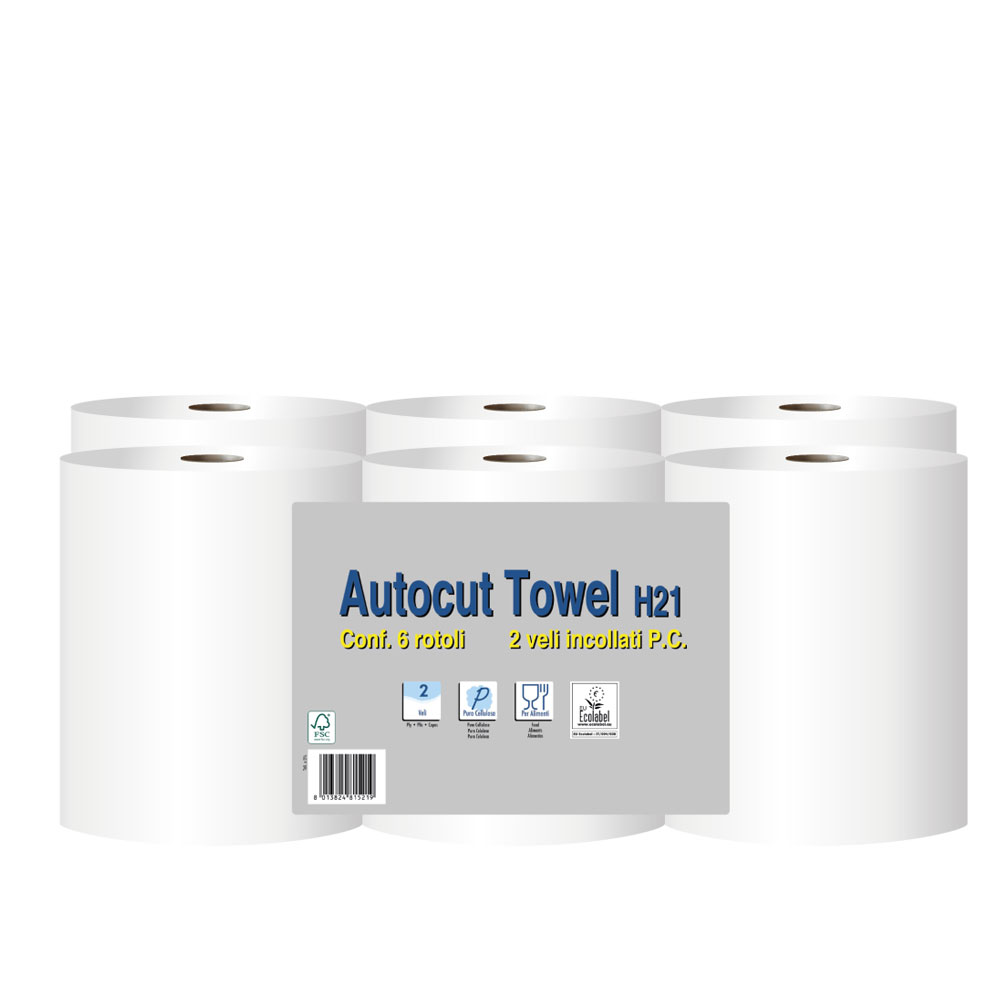 6 Rollen Handtuchrollen Super 150 Autocut – 2-lagig, 130m, 21 cm Breite, Hochweiß