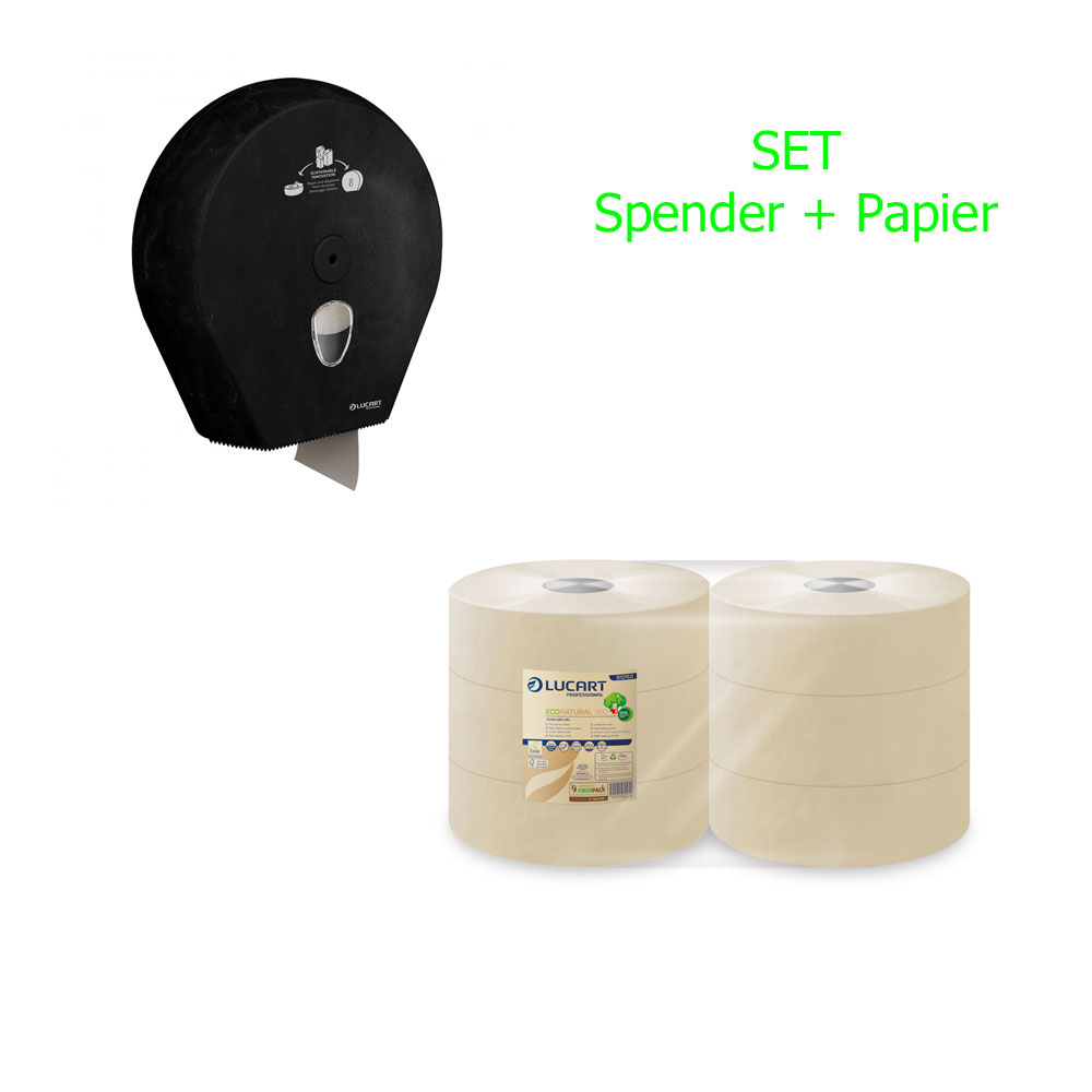 Sparset Jumbotoilettenpapier mit Spender aus nachhaltigem Material