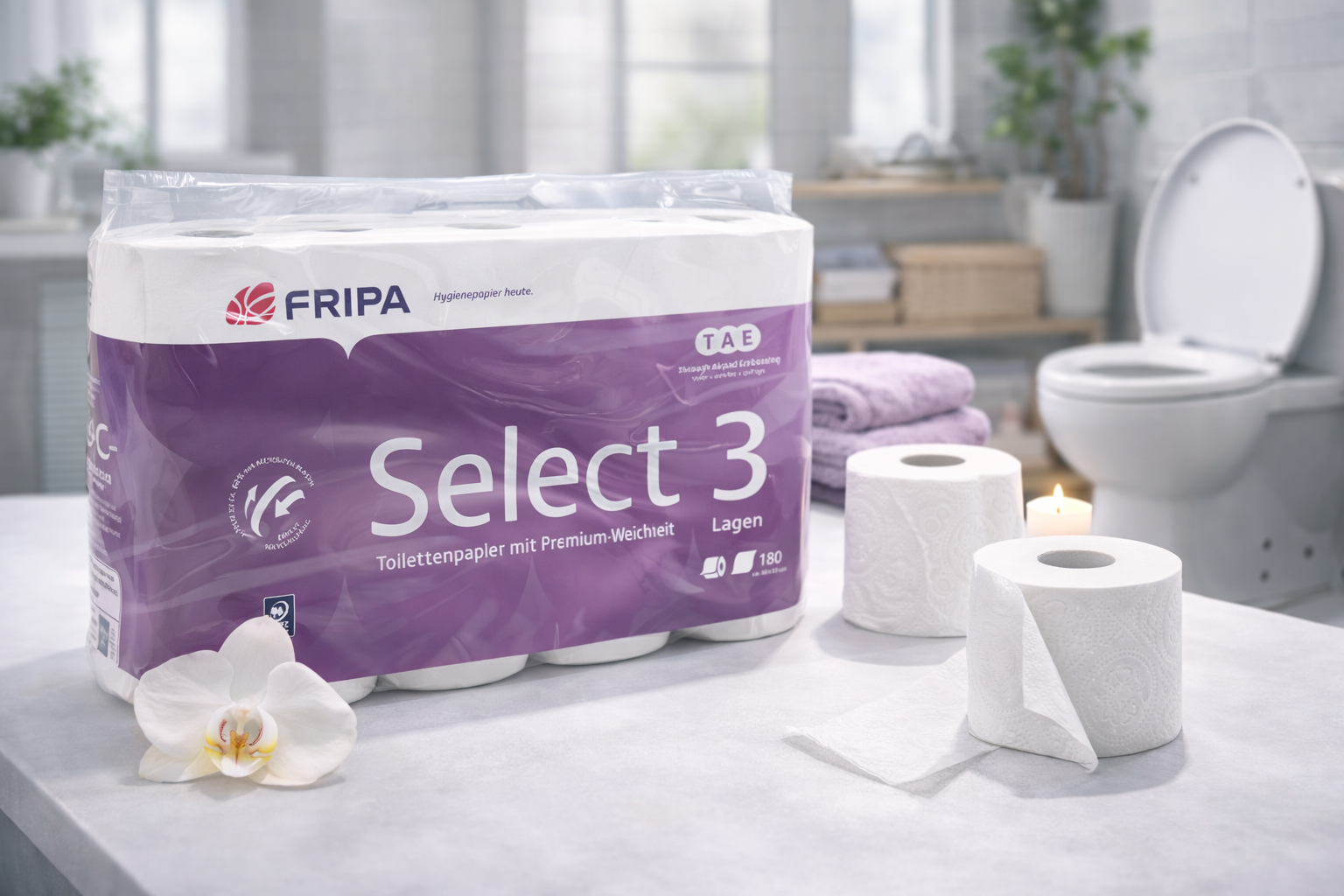 Fripa Select TAE Toilettenpapier 3-lagig hochweiß – 48 Rollen (6x8)