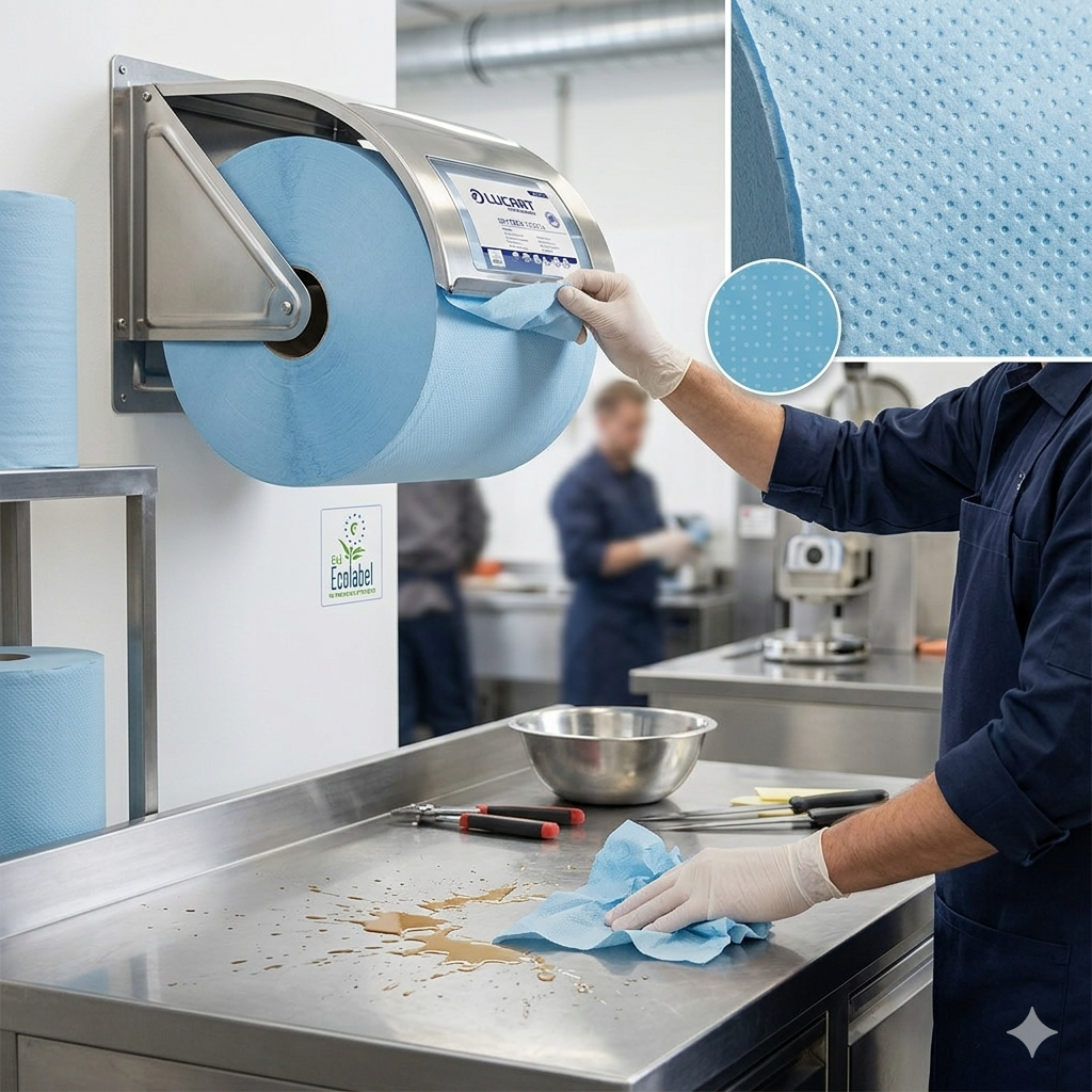 Lucart SKYTECH 3.500 XL Putzpapier-Rolle – 3-lagig, blau, 36x36cm – 2 Rollen à 500 Blatt