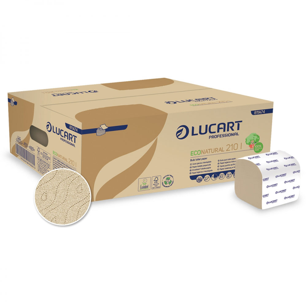 Lucart Eco Natural 210I Interfold Toilettenpapier Einzelblatt, Bulk Pak, ökologisches Toilettenpapier